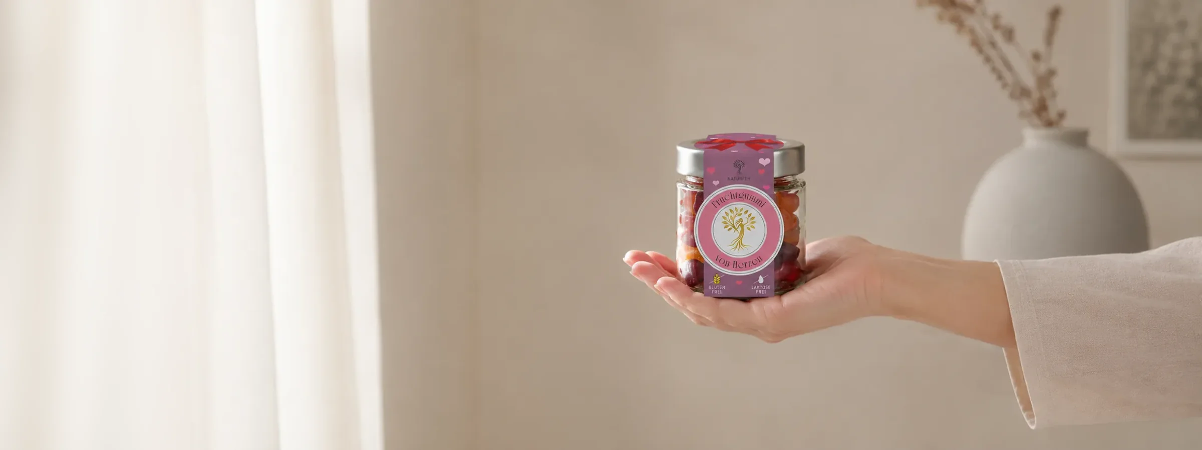 NATURFEH Geschenkglas Von Herzen liegt in einer offenen Hand