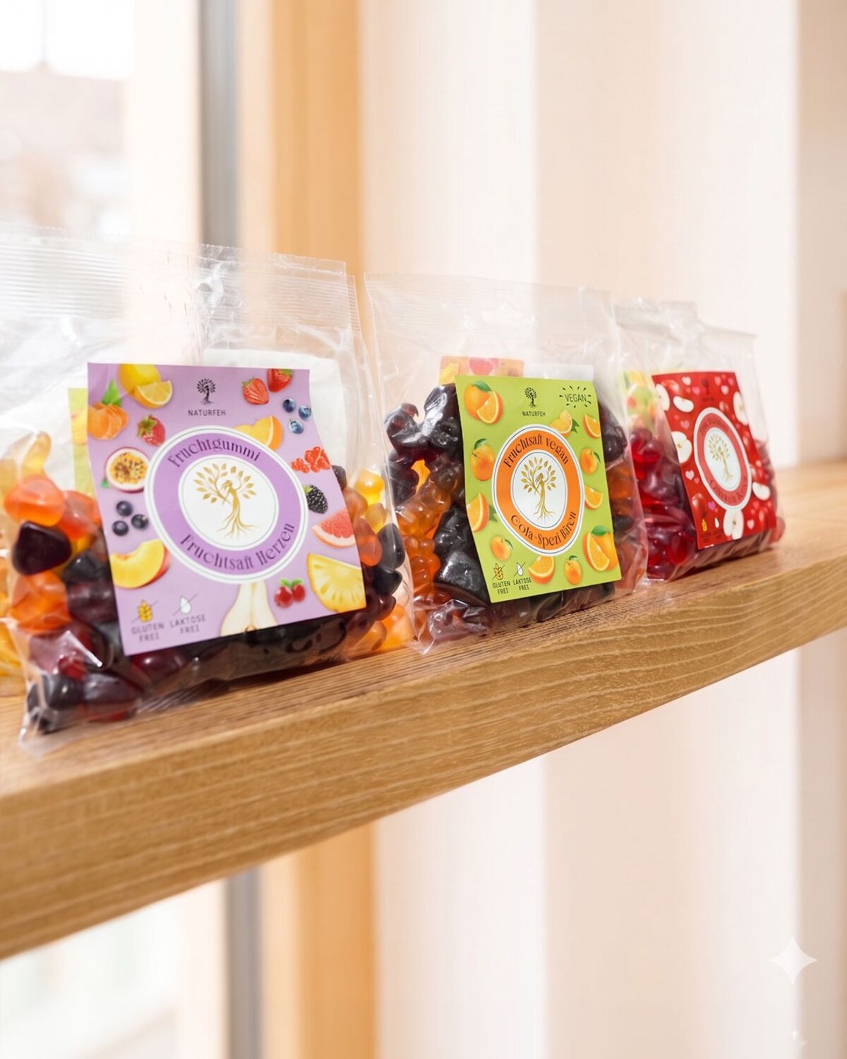 NATURFEH Fruchtgummi Sortiment im Regal
