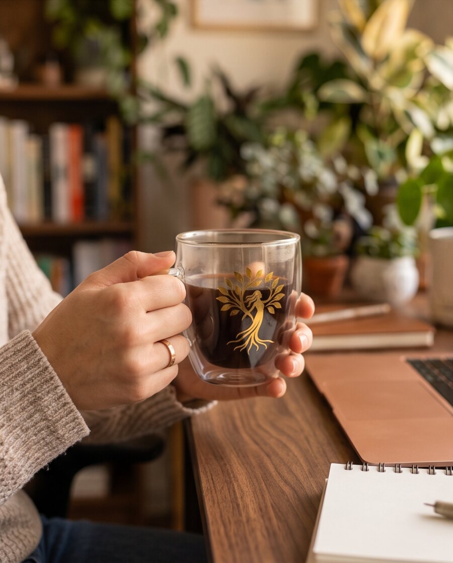 NATURFEH Teeglas in der Hand gehalten